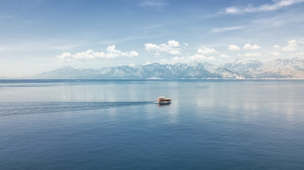 Wall Mural - aerial view on the sea and boat. beautiful natural seascape at the summer time