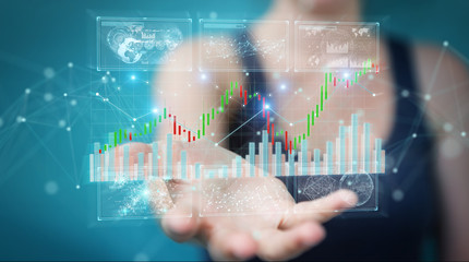 Aufkleber - Businessman using 3D rendering stock exchange datas and charts