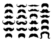 Black Hipster Mustache Icon Set. Vector Illustration Isolated On White Background.