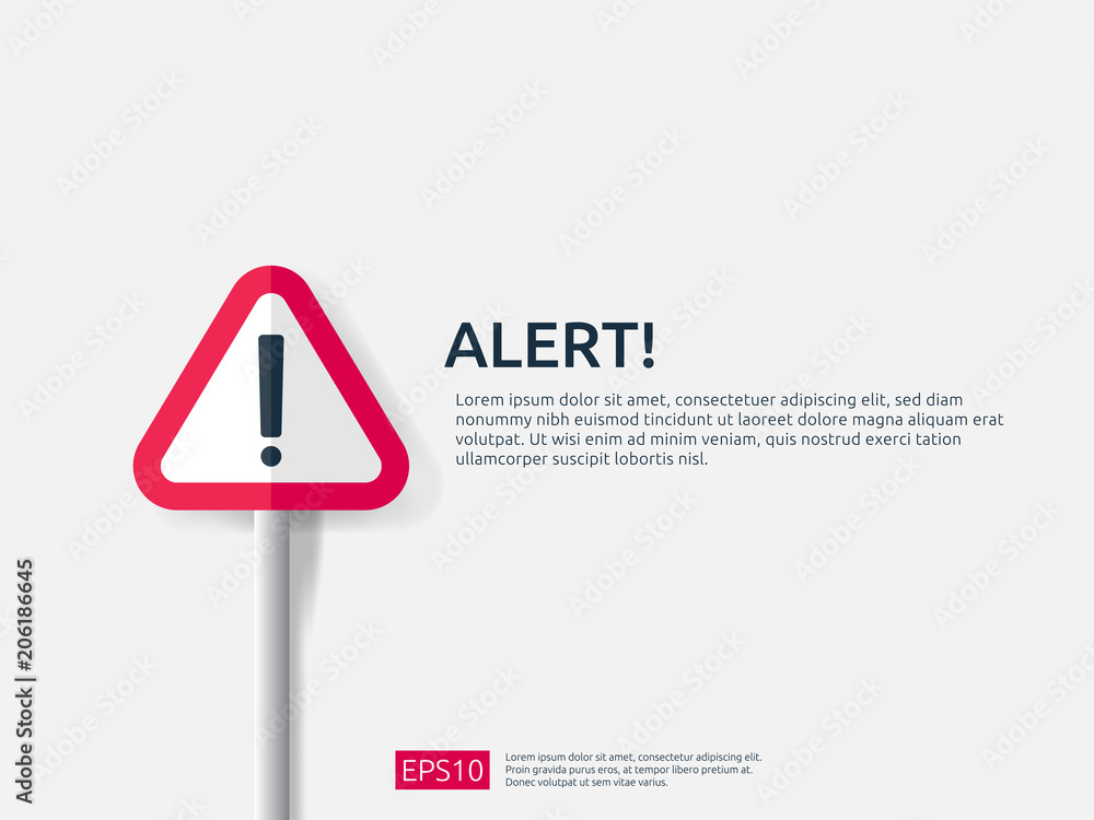 attention warning alert sign banner with exclamation mark symbol. concept for danger on Internet, technology, VPN Security protection. Background vector illustration. - obrazy, fototapety, plakaty 