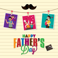 Wall Mural - Happy Fathers Day celebration concept with photographs of a father and son on wall.