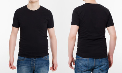 T-shirt template. Shirts set. Front and back view. Mock up isolated on white background. Blank summer shirt.