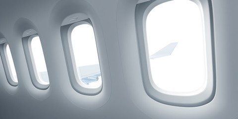 Wall Mural - airplane windows for view insertion with clipping path included
