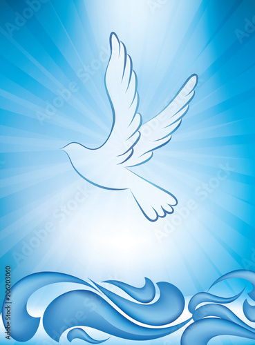 Cuadros en Lienzo Christian baptism invitation - baptism greeting card with dove and waves of wate