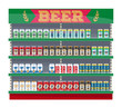 Supermarket shelf display with beer cans.
