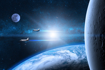 Wall Mural - blue planet earth. space shuttles taking off on a mission. elements of this image furnished by nasa.