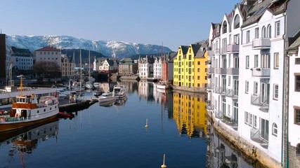 Wall Mural - Beautiful architecture of Alesund town at sunny day in Norway
