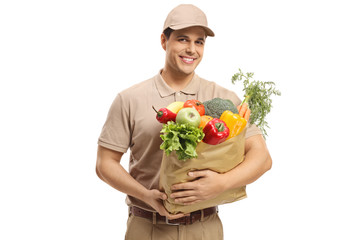 Poster - Delivery guy holding a bag of groceries