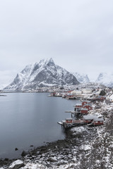 Reine village covered with snow one of the most beautifu landmark in Lofoten,Norway