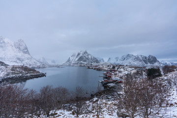 Reine village covered with snow one of the most beautifu landmark in Lofoten,Norway