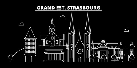 Wall Mural - Strasbourg silhouette skyline. France - Strasbourg vector city, french linear architecture, buildings. Strasbourg line travel illustration, landmarks. France flat icon, french outline design banner