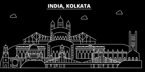 Kolkata silhouette skyline. India - Kolkata vector city, indian linear architecture, buildings. Kolkata line travel illustration, landmarks. India flat icon, indian outline design banner