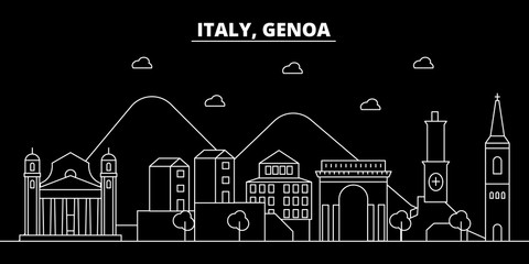 Genoa silhouette skyline. Italy - Genoa vector city, italian linear architecture, buildings. Genoa line travel illustration, landmarks. Italy flat icon, italian outline design banner