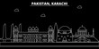 Karachi silhouette skyline. Pakistan - Karachi vector city, pakistani linear architecture, buildings. Karachi line travel illustration, landmarks. Pakistan flat icon, pakistani outline design banner