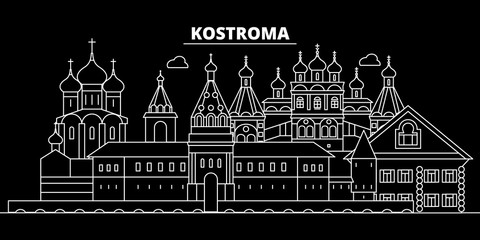 Kostroma silhouette skyline. Russia - Kostroma vector city, russian linear architecture, buildings. Kostroma line travel illustration, landmarks. Russia flat icon, russian outline design banner