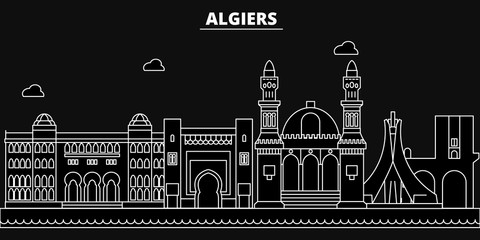 Algeria silhouette skyline. Algeria vector city, algerian linear architecture, buildings, line travel illustration, landmarks, flat icon, algerian outline design banner