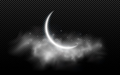 Wall Mural - realistic moon month with clouds isolated on a transparent background. starry cloud. dark night. mus