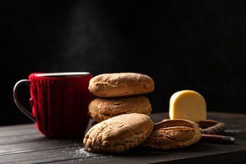 Wall Mural - Homemade buns on dark background