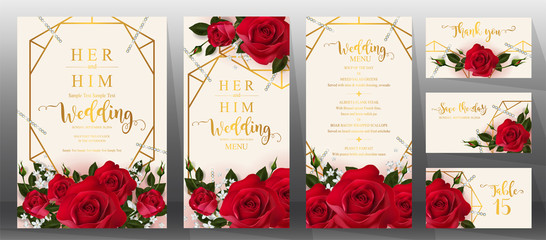 Wall Mural -  Wedding Invitation card templates with realistic of beautiful  flower on background color. 