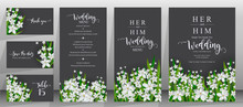  Wedding Invitation Card Templates With Realistic Of Beautiful  Flower On Background Color. 