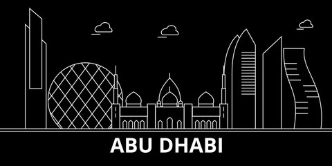 Abu Dhabi city silhouette skyline. United Arab Emirates - Abu Dhabi city vector city, arab linear architecture, buildings. Abu Dhabi city travel illustration, outline landmarks. United Arab Emirates