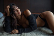 Leinwandbild Motiv Asian adult sexy lady  in black underwear  posture in room