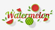 Word watermelon design decorated with watermelon fruits and leaves in paper art style , vector , illustration