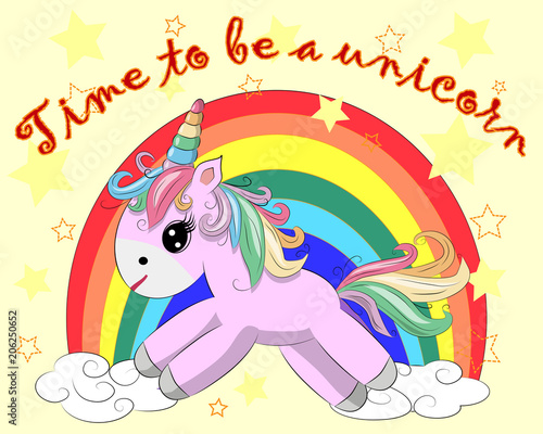 A Little Pink Cute Cartoon Unicorn On A Clearing With A Rainbow Flowers Sun Postcard Spring Magic Buy This