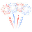 Red and blue exploding fireworks with stars. Vector illustration
