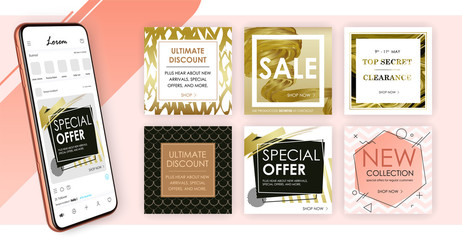 Wall Mural - social media mockup. design of advertising in social networks. a set of banners square shape.