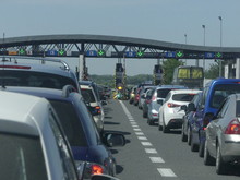 Cars On A Toll Highway Between Krakow And Prague. Payment For Tr