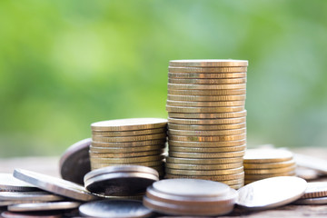 Wall Mural - Investment and financial concept, Close up of stacking coins of growth to profit finance.