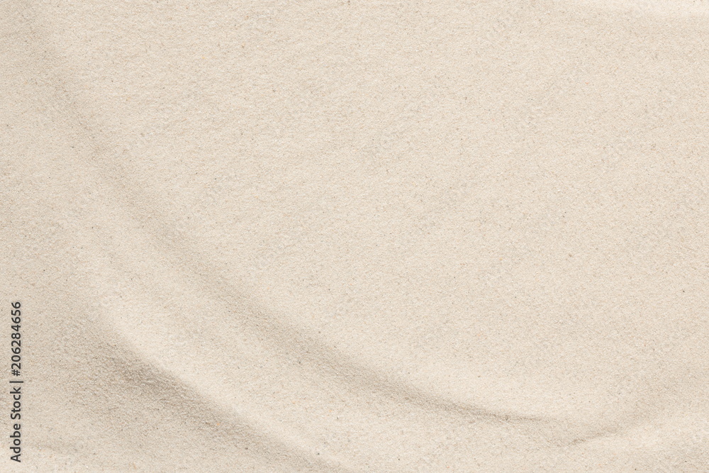 Beach sand texture background. Flat lay, top view, copy space  - obrazy, fototapety, plakaty 
