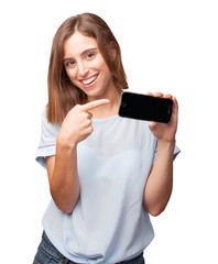 Sticker - young pretty woman with a smartphone