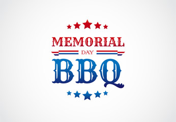 Wall Mural - Memorial Day BBQ barbeque sign invitation vector logo
