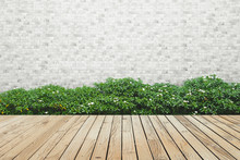 Bush Brick Wall And Wood Floor Background