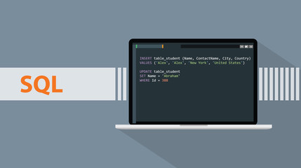 Wall Mural - sql structured query languages programming language with script code on laptop screen