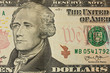 Portrait of Alexander Hamilton on the 10 dollar bill. Close up