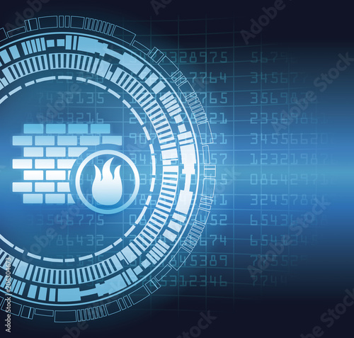 Cuadros en Lienzo Firewall security system symbol blue digital concept vector illustration graphic