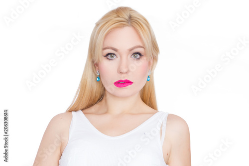 Close Up Beauty Portrait Blonde With Long Hair She With Bright