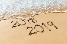 New Year 2019 Replace 2018 On The Sea Beach Concept