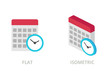 Calendar flat and isometric vector icons