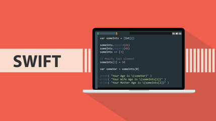 Wall Mural - swift code programming language with script code on laptop screen