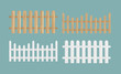 Vector illustration set of the different wood fences in natural color texture and white color.