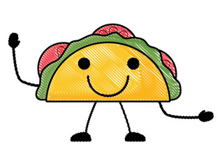 Sticker - Kawaii taco icon over white background, colorful design. vector illustration