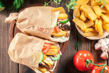 Wall Mural - Gyros souvlaki wrapped in a pita bread