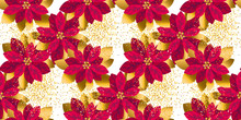 Xmas Luxury Gold Poinsettia Flowers Seamless Pattern