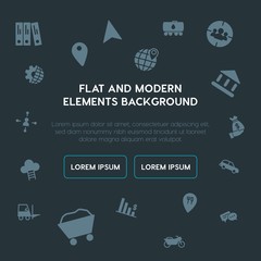  business, transports, industry, location fill vector icons and elements background concept on dark background.Multipurpose use on websites, presentations, brochures and more