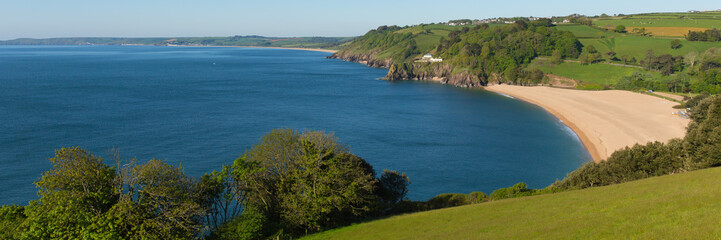 Canvas Print - Blackpool Sands beach near Dartmouth Devon England UK panoramic view