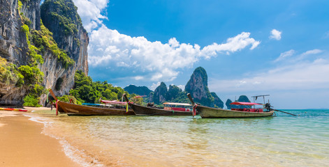 long tail boat tropical beach, krabi, thailand